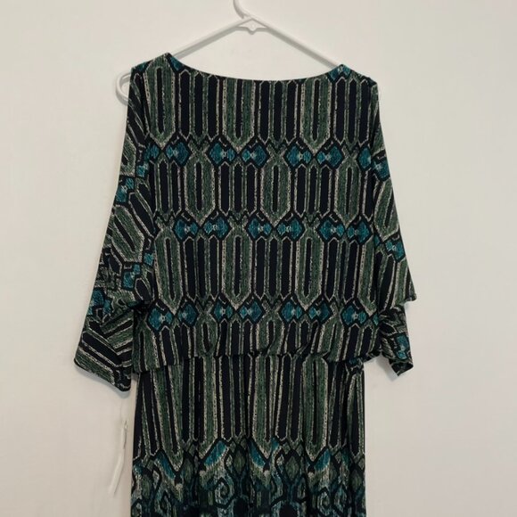 NEW NWT SANDRA DARREN Black Green Teal Geometric Geo Cold Shoulder Cutout Dress - Picture 14 of 16
